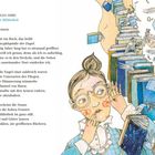 Links steht ein Gedicht von Charles Simic über eine geheimnisvolle Enzyklopädie voller Engel. Rechts eine Illustration mit einem Mädchen, Büchern und Engeln.