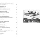 Eine Liste mit Titeln und Seitenzahlen rechts, Foto links mit Flugzeug über einem See mit Bergen im Hintergrund.