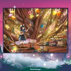 "Ravensburger" steht in Weiß. Eine Illustration zeigt ein Mädchen mit Katzenohren in einem gemütlichen, magischen Baumhaus voller Bücher.