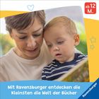 Text: "ab 12 M.", "Mit Ravensburger entdecken die Kleinsten die Welt der Bücher".  
Eine Frau liest einem kleinen Kind vor.