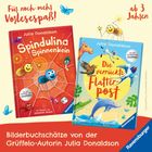 Zwei Kinderbücher von Julia Donaldson: „Spindulina Spinnenbein“ und „Die verrückte Flatterpost“, ab 3 Jahren. 