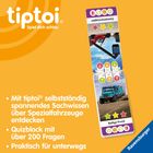 Logo: "tiptoi - Spiel dich schlau". Text über Spezialfahrzeuge, Quizblock, unterwegs. Produkte von Ravensburger.