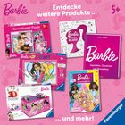 Texte: "Entdecke weitere Produkte ... 5+", "Barbie", "Ravensburger". Verschiedene Barbie-Produkte auf rosa Hintergrund.