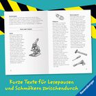 "Kurze Texte für Lesepausen und Schmökern zwischendurch" steht unten. Oben sind Bilder: Mikroskop, Fuß, Werkzeuge.