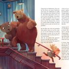 Seite 45: Ein großer Bär steht auf einer Treppe, gefolgt von zwei kleineren Bären. Ein Kind rennt die Treppe hinunter.