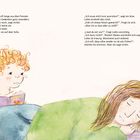 Zwei Textpassagen beschreiben eine betrübte Mutter und ein fragendes Kind. Illustration: Kind mit Locken schaut besorgt.