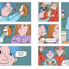 "Er ist perfekt!! Ich nenn dich Rambo! Hey Rambo! Vielen Dank, Stella! Ahm ... okay? Danke schön! Allerbestes Geschenk! Ihr habt's vielleicht vergessen, aber wir müssen tatsächlich mal zur Schule." 

Ein Comic mit fröhlichen Figuren und einem Meerschweinchen.