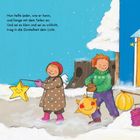 Nun helfe jeder, wie er kann... trag in die Dunkelheit dein Licht. Illustration von Kindern im Schnee mit Laternen.
