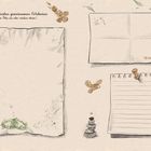 "Unsere schönsten gemeinsamen Erlebnisse" steht oben. Verschiedene leere Papierseiten, Blätter, Tannenzapfen und Steine.