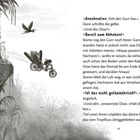 »Anschnallen. Zieh den Gurt fest.« Ein Dreibike fliegt von einer Klippe, beobachtet von einem Vogel, über üppige Pflanzen.