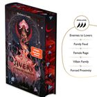 "Enemies to Lovers. Family Feud. Female Rage. Villain Family. Forced Proximity." 
Buchcover zeigt Frau mit pinkem Haar und Flammen.