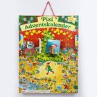„Pixi Adventskalender“ in grüner Schrift, „Berni der Weihnachtsbär“ auf einem kleinen Buch. Bunte Weihnachtsillustration mit Tieren.