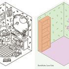 Links: "Was gibt es Schöneres, als sich mit einem guten Buch einzukuscheln?" 
Rechts: "Gemütliche Lese-Ecke" 
Illustration: Behagliche Räume.