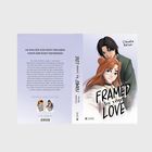 „Sie wollten sich nicht verlieben“. Zwei Personen, Frau mit roten Haaren, Mann mit dunklem Haar. Text: „Framed by your Love“.