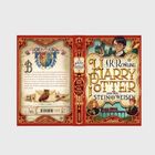 Cover von "Harry Potter und der Stein der Weisen" mit Illustrationen von Charakteren und Hogwarts, in einem roten Rahmen.