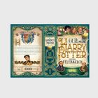 Buchtitel: "Harry Potter und der Feuerkelch" von J.K. Rowling. Illustration mit Harry, Ron und Hermine auf Besen.