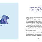 "EDDY, DIE VERSUCHTE EINE MAUS ZU SEIN" von Daniela Dröscher. Illustration eines kleinen Elefanten. Text über Eddy und Mi.