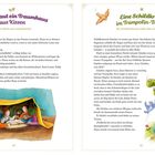 "Julian baut ein Traumhaus aus Kissen" und "Eine Schildkröte im Trampolin-Traum". Links: Kinder im Kissenhaus. Rechts: Hüpfende Schildkröte.