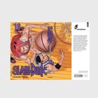 „#18 Slam Dunk“ und „Takehiko Inoue“ auf orangem Hintergrund. Illustration von zwei Basketballspielern unter einem Korb.