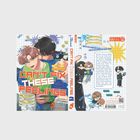 "Can't Fix These Feelings" steht in großen bunten Buchstaben. Zwei lachende Figuren, eine umarmt die andere.