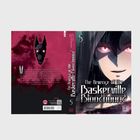 Buchtitel: "The Revenge of the Baskerville Bloodhound". Großes Gesicht mit roten Augen, pinker Hintergrund, schwarzer Hundekopf.