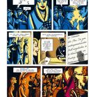 Comic-Seite in blauen und orangenen Tönen, zeigt verschiedene Szenen einer Feier und Gespräche zwischen elegant gekleideten Personen.