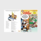 Oben rechts: "ALTE FEINDSCHAFT ROSTET NICHT!" Eine Comic-Seite mit bunten Panels und Zeichnungen von Figuren in Diskussionen.