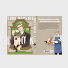 Titel: Good Morning, Leon 2. Ein Mann in Anzug mit Katze; Text rechts über alltägliche Momente. Illustration von Kai Kitago.