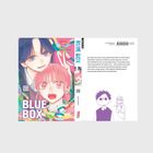 "BLUE BOX" Manga-Cover mit zwei Figuren und bunten Bändern. Rückseitentext: Kyo erhält ein unerwartetes Geständnis.