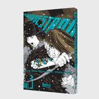 "Search and Destroy" steht in großen blauen Buchstaben vor einer dynamischen Manga-Illustration mit kämpfenden Figuren.