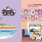 Ein Hund hat ein Spielzeug-E-Auto, Pool, viele Mondlicht-Einhörner, Wohnwagen. Andere Hunde sind im Pool, einer ruft: "ALLES GEHÖRT MIR!"