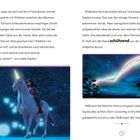 Zwei Textseiten eines Buches mit einer Illustration: Sophia auf einem Einhorn umgeben von leuchtenden Sternen im Wald.