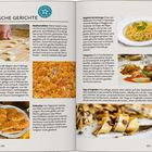 Titel: Typische Gerichte. Beschreibungen von Malloreddus, Aranzadas, Spaghetti alla bottarga, Culurgiones, Sebadas, Sugo al Cinghiale. Verschiedene Lebensmittelbilder.