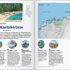 "Die Karibikküste", 6 Tage, 550 km. Links Bild mit Strand, Palmen. Rechts Karte mit Route entlang der Küste, Fotos unten.