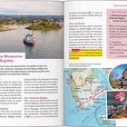 "Über die Museumshalbinsel Bygdøy", "Die Tour im Überblick". Links oben Landschaft mit Wasser, rechts unten Landkarte.