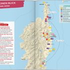 „Auf einen Blick *Der Osten“, „Marco Polo Highlight-Touren“, Karte Korsikas mit symbolisierten Tour-Highlights.