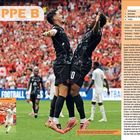 GRUPPE B, Tabelle: Schweiz, Kanada, Bosnien-Herzegowina, Katar. Zwei jubelnde Fußballspieler vor begeisterter Menschenmenge.