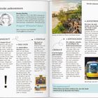 **Texte:**  
Links: "Direkt ankommen", "ANKUNFT", "STARTKLAR", "Was nun", "Was kostet ein ÖPNV-Ticket?", "Fotos: Fotolia".  
Rechts: "Direkt ankommen", "AUFATMEN", "ÜBERBLICK", "EINTAUCHEN", "Gut angekommen?".

**Beschreibung:**  
Links Text über Ankunft und ÖPNV in Berlin mit Illustration oben. Rechts Foto von Personen am Wasser und Bus.