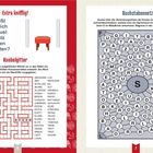 Links: "Knobelgitter" und Wortliste zum Ausfüllen eines Kreuzworträtsels. Rechts: "Buchstabennetz", ein Rätsel mit Linienverbindungen.