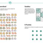 **Teekannenrätsel:** Welche 2 Teekannen gibt es nur einmal? **Sudoku:** Trage 1-9 so ein, dass jede Zahl je einmal vorkommt. **9 Punkte:** Verbinde die Punkte mit vier Linien.