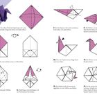 Anleitung zur Origami-Faltung eines Kranichs mit 12 detaillierten Schritten und Schwierigkeitsgrad von zwei Sternen.