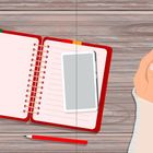 Notizbuch mit Stift und Smartphone, daneben Hände mit Kaffee und ein Lebkuchenstern auf Holztisch.