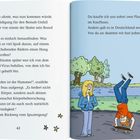 Linke Seite: Text über Skateboard-Erfahrungen.  
Rechte Seite: Illustration von drei Personen, eine macht einen Handstand auf einem Skateboard.