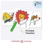 „… wenn Kinder anfangen, kreative Spuren zu hinterlassen.“ Illustration: Bunte Eule, Logo „Mini Künstler“.