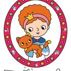 Illustration: Ein Kind mit Krone hält eine orangefarbene Katze. Ein rosa Rahmen mit Schmucksteinen und Blümchen umgibt sie.