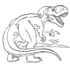 Eine Illustration zeigt einen großen Dinosaurier mit offenem Maul, flankiert von zwei fliegenden Pterosauriern.