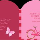 Links: „Die Heiterkeit ist das gute Wetter des Herzens.“ Rechts: „Jeder Tag ist ein kleines Leben für sich.“ Illustration: Fahrrad mit Blumen.