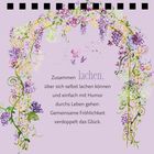 Zusammen lachen, über sich selbst lachen können und mit Humor durchs Leben gehen: Fröhlichkeit verdoppelt das Glück. Romantische Blumenillustration.