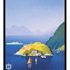 "White Star Line", "Majestic", "Southampton Cherbourg New-York". Illustration eines großen Dampfschiffs im Hafen.