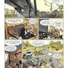 Comicseite mit sechs Panels. Zwei Männer fahren Auto, diskutieren über Verspätung, Kleidung und Verkehr. Eine Kurve mit Radfahrern.